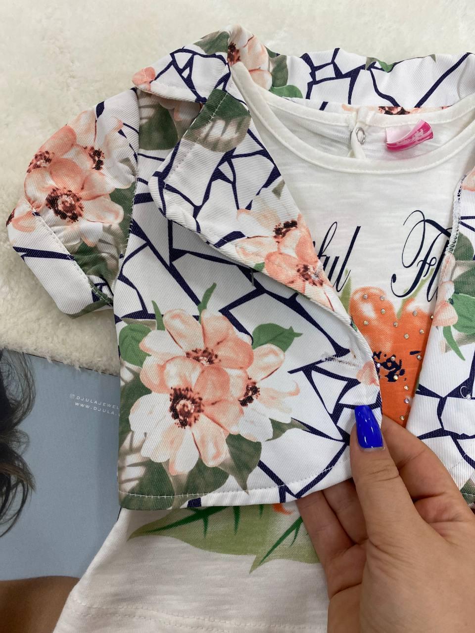 Костюм трійка на дівчинку з помаранчевими квітами 478, Nellino, Помаранчевий, Дівчинка, Літо, 9/12 міс., фото 1