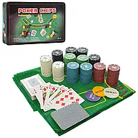 Настольная игра ПОКЕР A164 300 фишек с номиналом / 2 колоды карт / сукно. В металлической коробке