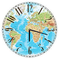 Годинник настінний круглий, 36 см Карта світу