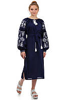 Платье вышиванка "Купава" (темно-синее)
