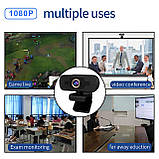 Вебкамера 1080P з мікрофоном, відеодзвінки Full HD 1080P/30fps, фото 5