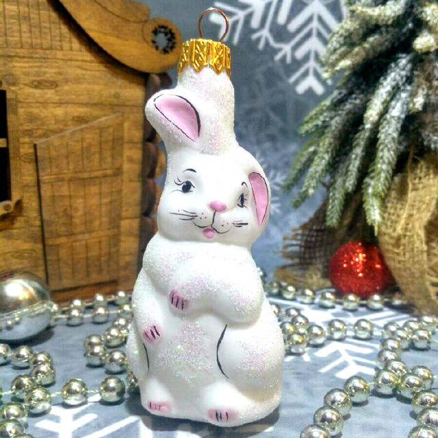 Стеклянная елочная игрушка Заяц Стеклянная елочная игрушка Заяц