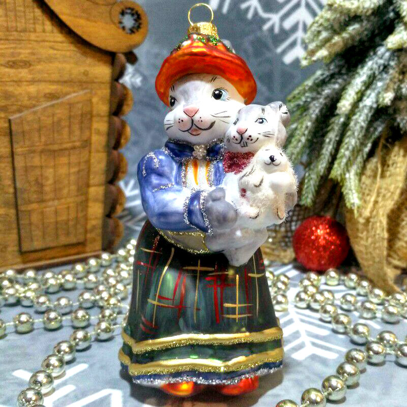 Скляна ялинкова іграшка мама зайчик кролик із малюкомirena Irena