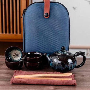 Чайний набір посуду для чайної церемонії дорожній, портативний у чохлі, посуд для китайського чаю