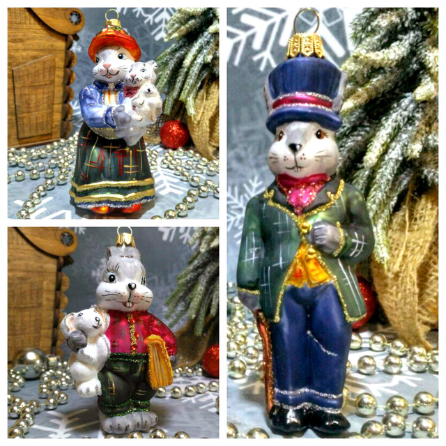 Стеклянная елочная игрушка мама зайка кролик с малышом irena Irena Стеклянная елочная игрушка мама зайка кролик с малышом irena Irena