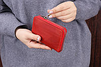 Красный компактный женский кошелек из кожи на молнии/ вместительный кошелек для денег, карт, монет