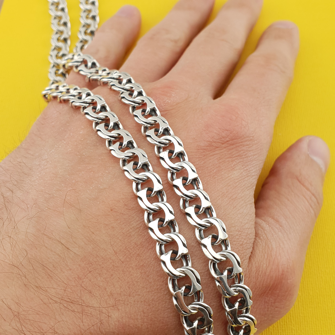 Срібний ланцюг бісмарк чоловікові. Довжина 60 см. Ширина ланки 8 мм, фото 1