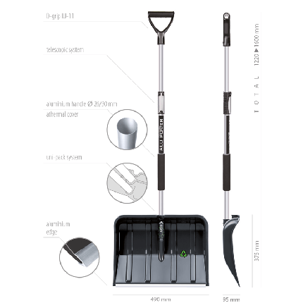 Лопата з телескоп. ручкою Prosperplast ALPE 50 ecо, 49*120/160 см, ковш пластик, ручка алюм., фото 3
