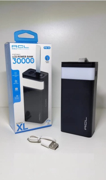 Зовнішній акумулятор Power Bank ACL PW-14 30000 mAh, портативна батарея з ліхтариком і кабелями