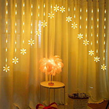 Гірлянда Штора 3 м, 220V, з фігурками "Сніжинка", Теплий білий / Новорічна світлодіодна гірлянда на вікно