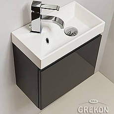 Сіра тумба для ванни Grekon Cler 40 см з білою раковиною Grekon Rena 40 х 22 см