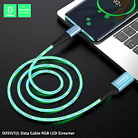 Кабель USB Denmen D25L USB - Lightning 2.4A RGB LED STREAMER CABLE GREEN