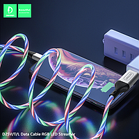 Кабель USB Denmen D25L USB - Lightning 2.4A RGB LED STREAMER CABLE BLUE