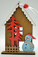 Новогоднее украшение подвеска снеговик в пряничном домике 11см