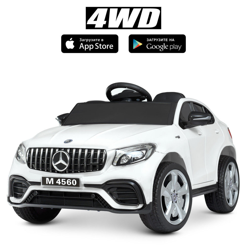 Дитячий електромобіль Джип M 4560 EBLR-1, Mercedes-Benz, 4WD, колеса EVA, шкіряне сидіння, білий, фото 1