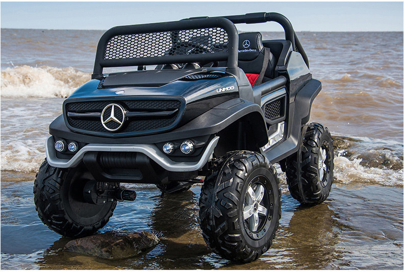 Двомісний дитячий електромобіль Джип M 4133 EBLRS-2, Mercedes Benz, 4WD, EVA-колеса, шкіра, чорний лак, фото 1