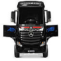 Дитячий електромобіль двомісний Вантажівка Mercedes Actros, шкіряне сидіння, EVA колеса, чорний, фото 3