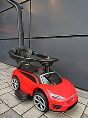 Машинка толокар 2 в 1, Tesla, музичний кермо, багажник, знімна ручка, каталка толокар