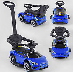 Машинка толокар 2 в 1, Tesla, музичний кермо, багажник, знімна ручка, каталка толокар