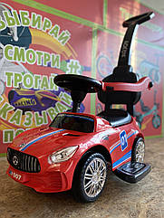 Машинка толокар 2 в 1, Tesla, музичний кермо, багажник, знімна ручка, каталка толокар