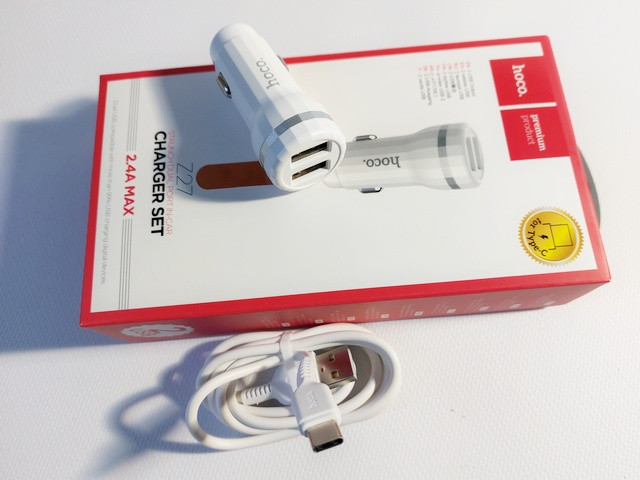 Зарядний пристрій автомобільний 2USB 2,4А + кабель Type-C Z27