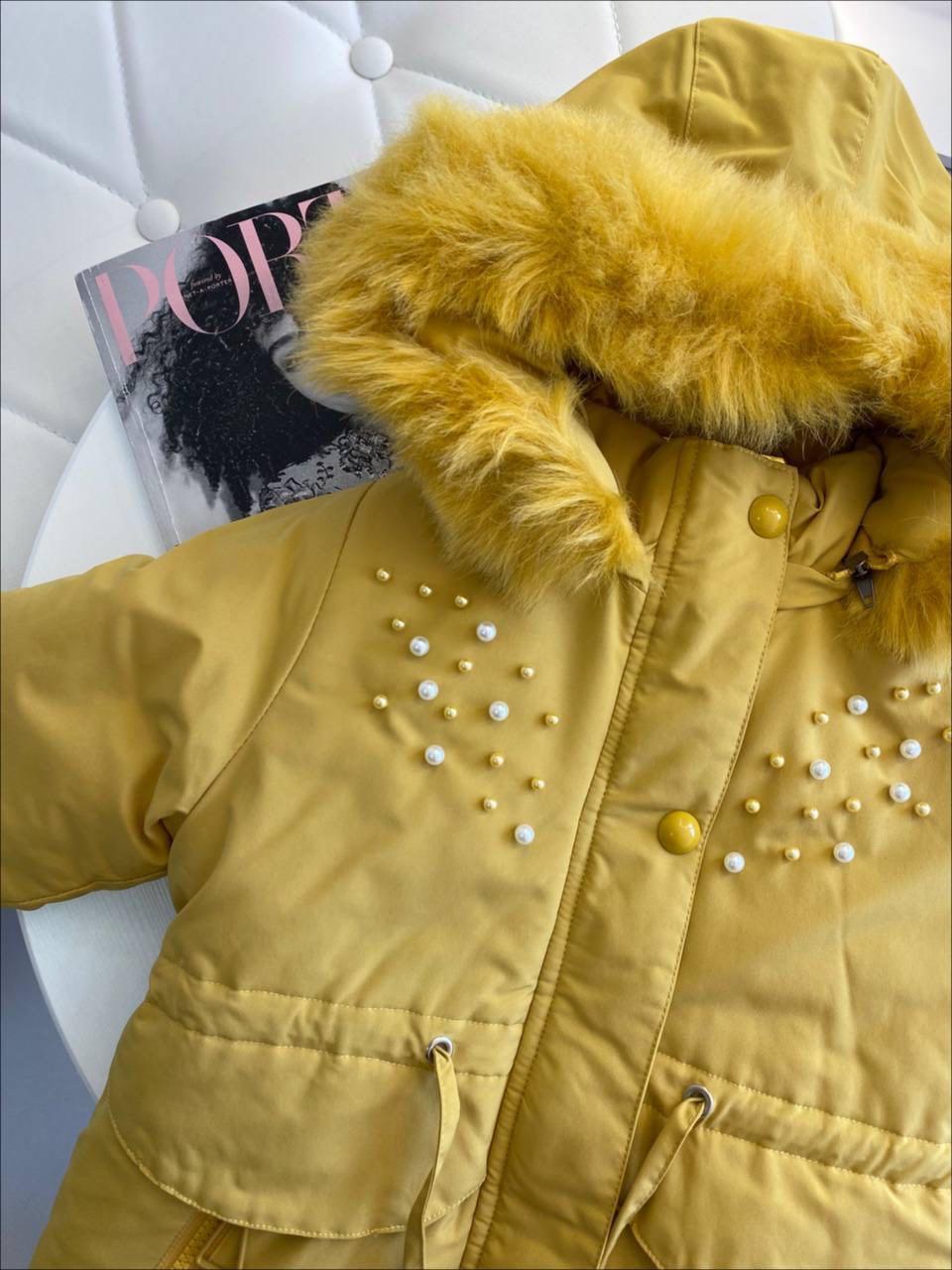 Дитяча зимова куртка на дівчинку з бусинками 8843 137, Розовый, Для девочек, Зима, 5 , 5 лет, фото 1