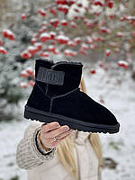 Угги женские Ugg Black черные натуральная замша с мехом теплые на зиму короткие 41