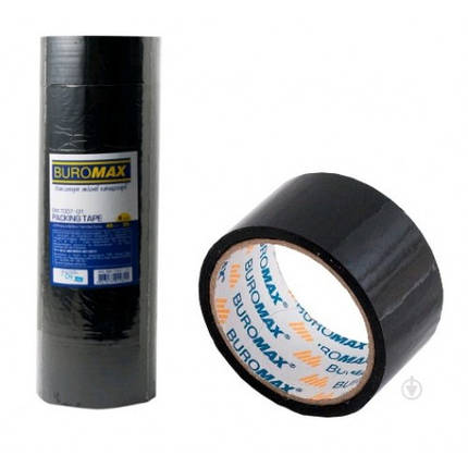 Клейка стрічка пакувальна (Скотч) BUROMAX 7007-01 48мм*35м ЧОРНИЙ (6шт в упаковці), фото 1