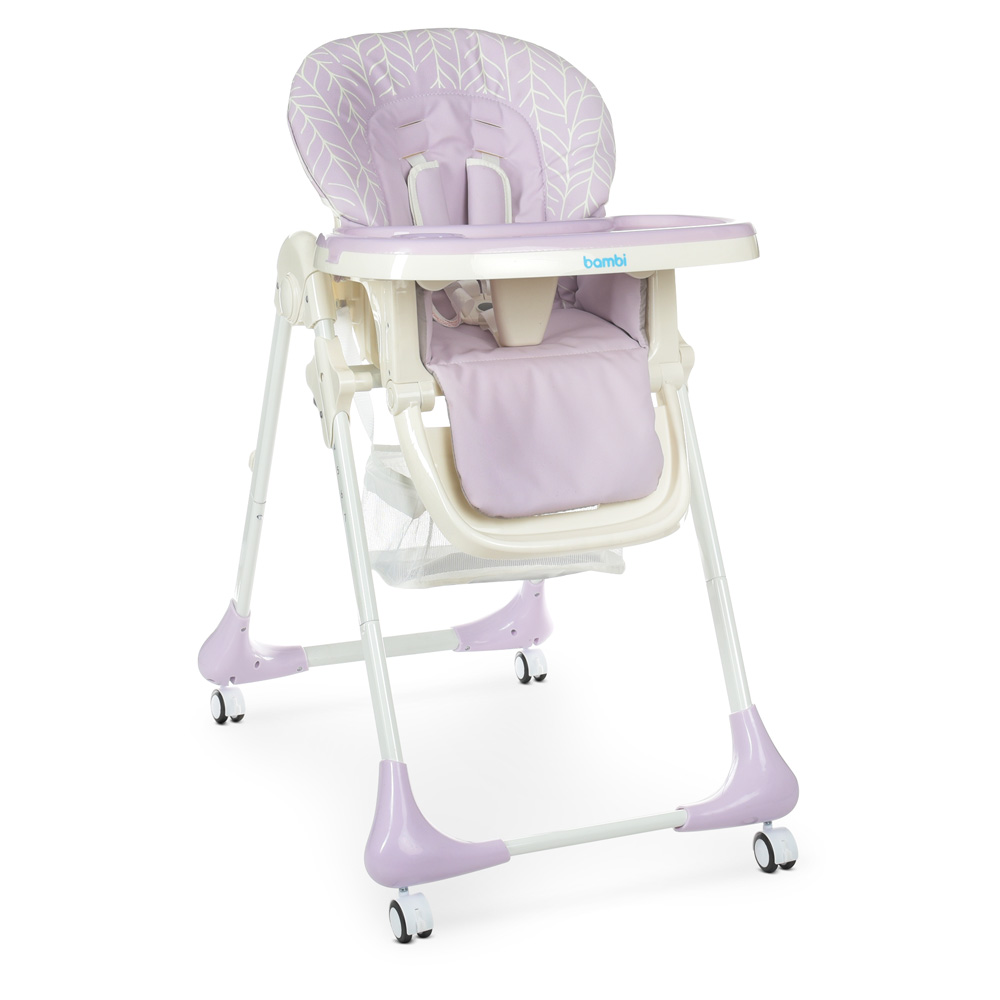 Дитячий стільчик для годування складаний Bambi M 3233 L Lilac на колесах із ременями
