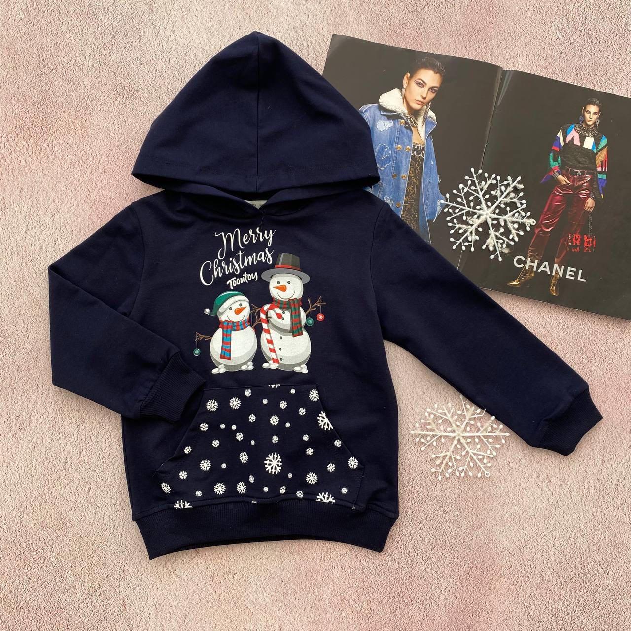 Дитяче новорічне худі байка з капюшоном Темно-Синя 22175 163,Toontoy, Тёмно-Синий, Унисекс, Зима, 104 см, фото 1