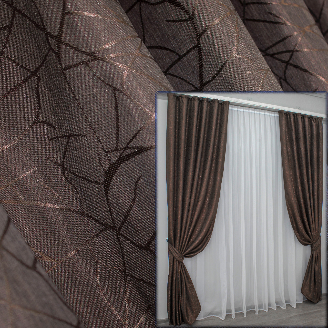 Комплект штор (2шт. 1,5х2,7м.) жакард, колекція "Савана". Колір венге Код 522ш 30-265, фото 1