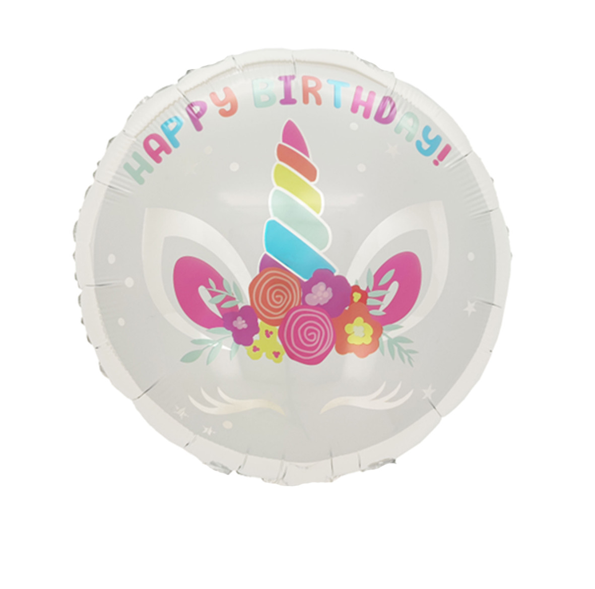 Фольгована кулька круг "Happy Birthday єдиноріг" біла 18"(45см) 1шт.