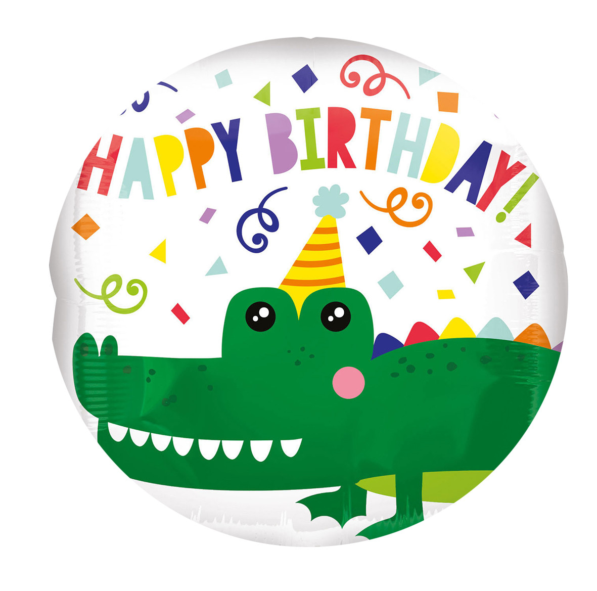 Фольгована кулька круг "Happy Birthday крокодил" біла 18"(45см) 1шт.