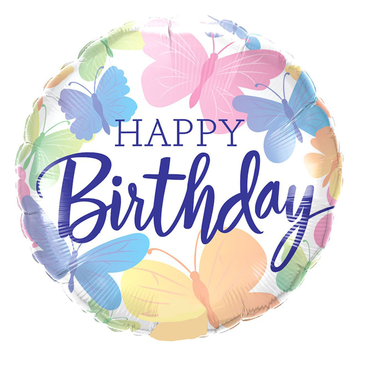 Фольгована кулька круг "Happy Birthday метелики" кольорова 18" (45см.) 1шт.