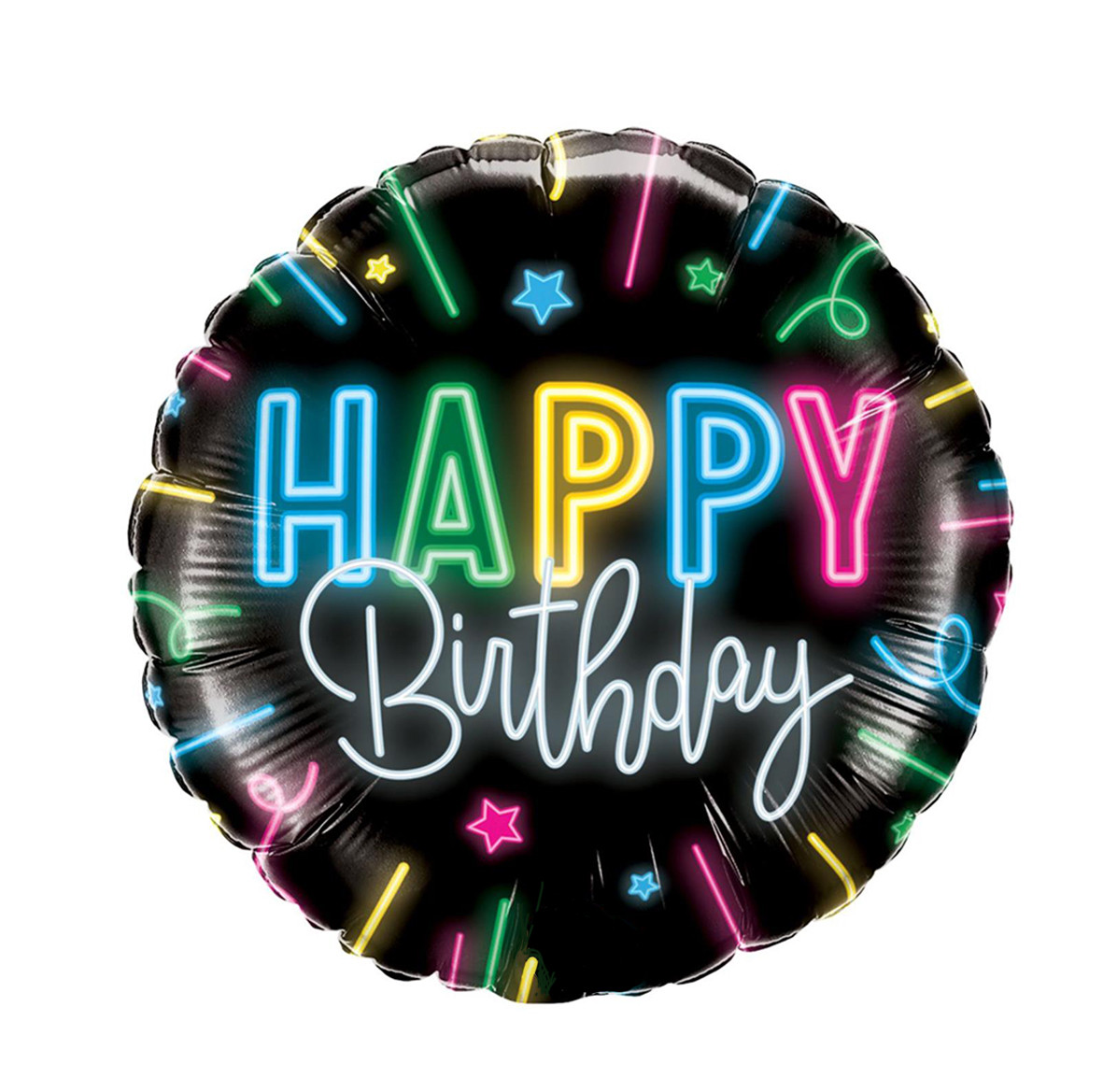 Фольгована кулька круг "Happy Birthday" чорна 18" (45см.) 1шт.