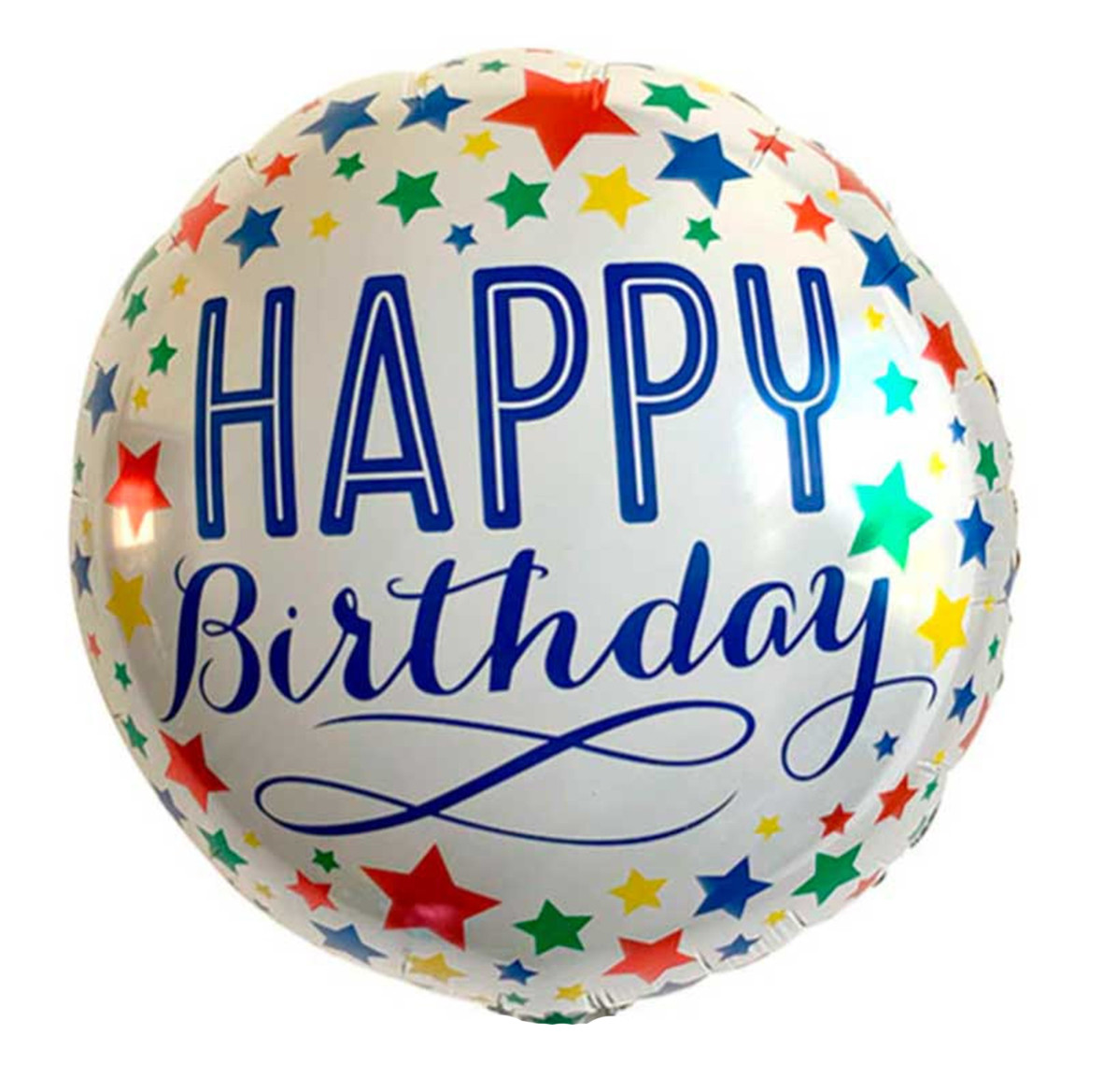 Фольгована кулька круг "Happy Birthday кольорові зірочки" біла 18"(45см) 1шт.