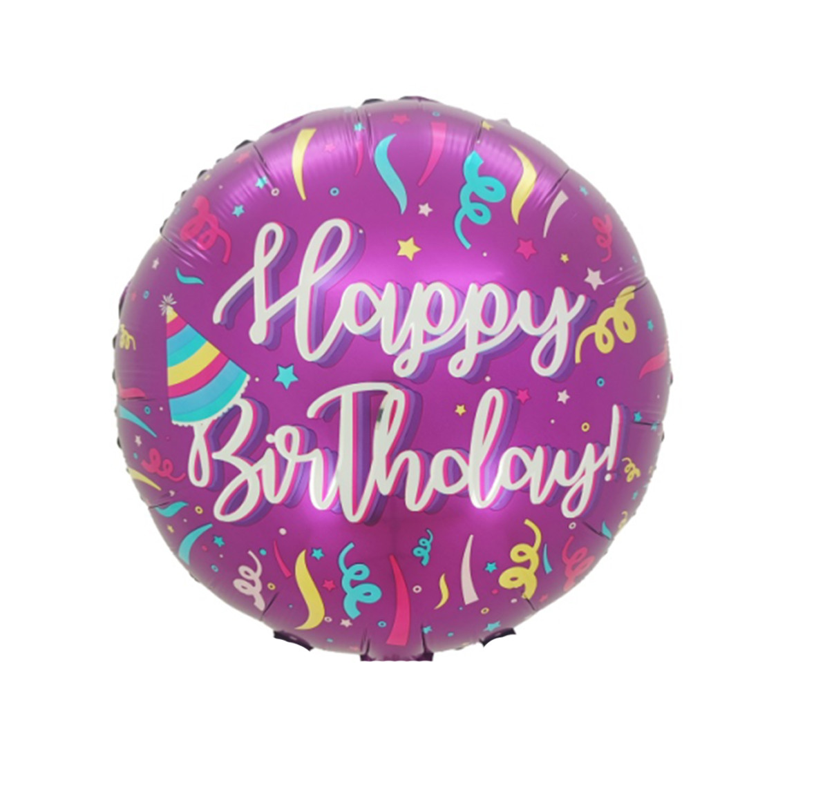 Фольгована кулька круг "Happy Birthday" серпантин 18"(45см) 1шт.