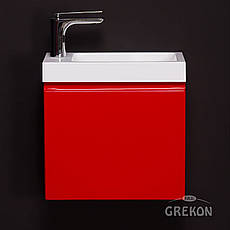 Червона тумба для ванни Grekon Cler 40 см з білою раковиною Grekon Ada 40 х 22 см