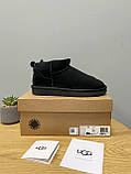Уги жіночі Ugg Ultra Mini Black чорні натуральна замша з хутром теплі на зиму короткі стильні, фото 4