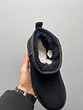 Уги жіночі Ugg Ultra Mini Black чорні натуральна замша з хутром теплі на зиму короткі стильні, фото 8