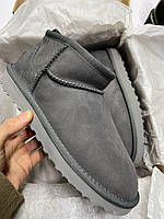 Угги женские Ugg Ultra Mini Grey серые натуральная замша с мехом теплые на зиму короткие стильные