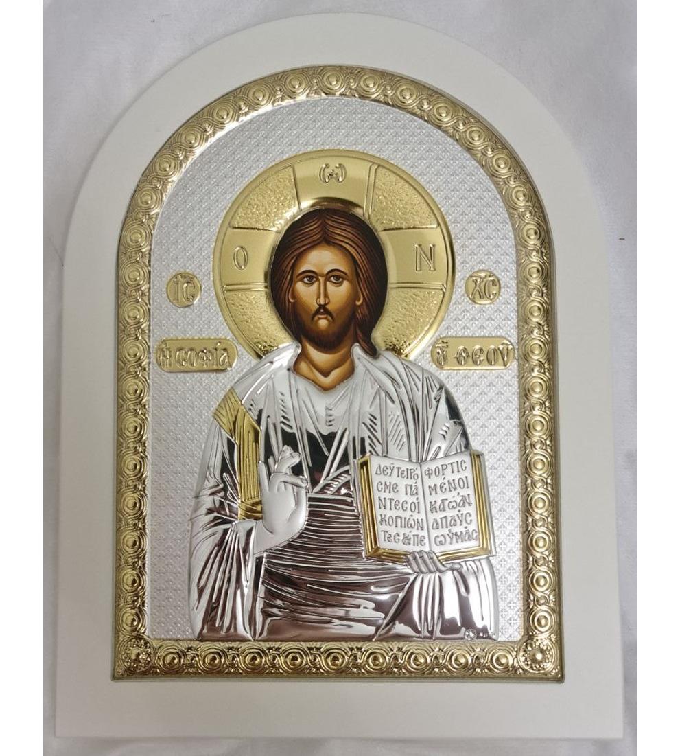 Ікона Ісуса Христа 20x26см аркової форми на білому дереві