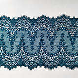 Стрейчеве (еластичне) мереживо кольору морської хвилі – синьо-зелене, з війками, шириною 29 см., фото 3