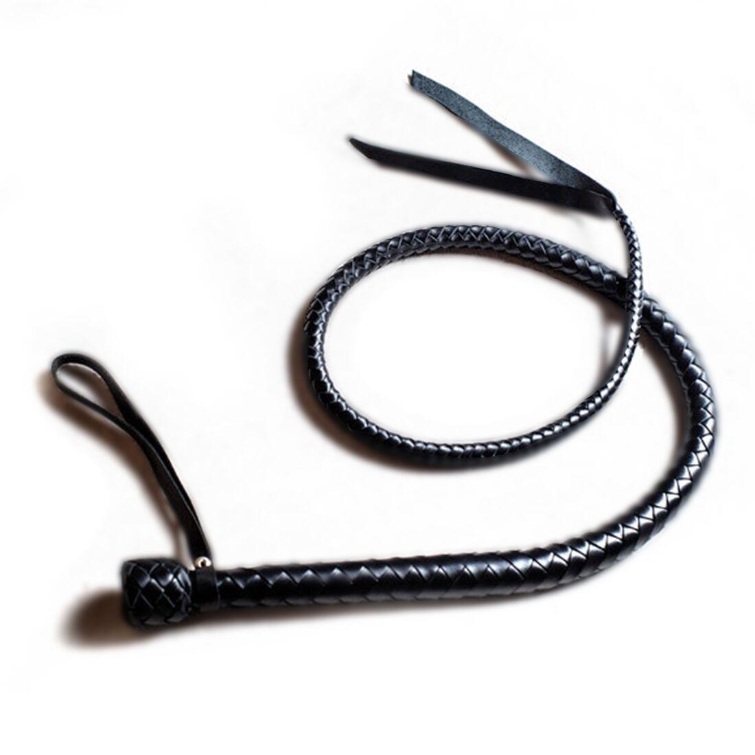Батіг з рукояттю, натуральна шкіра, колір чорний,  довжина - 120 см KityS, фото 1