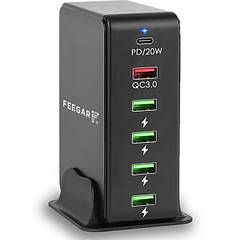 Мережевий зарядний пристрій настільний Feegar Tower 86W 6x USB Type C