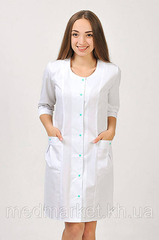 Халат медичний Б'юті. ELIT COTTON. Білий з ментолом