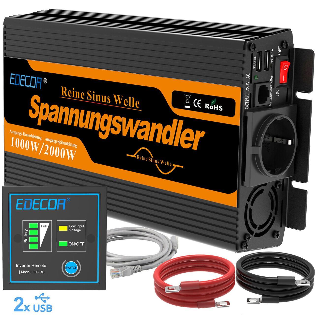 Перетворювач напруги інвертор 1000W EDECOA 12V-230V (чистий синус)