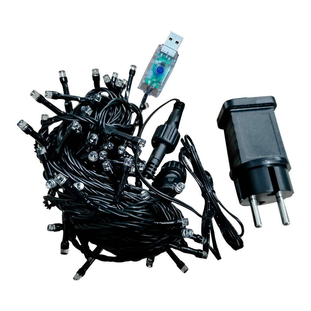 21-54-35 СВЕТОДИОДНА ГІРЛЯНДА УЛИЧНА VELMAX V-SSL, ЛІНЕЙНА 10М, 100LED, RGB, USB, ЧОРНИЙ КОБЕЛЬ, IP65