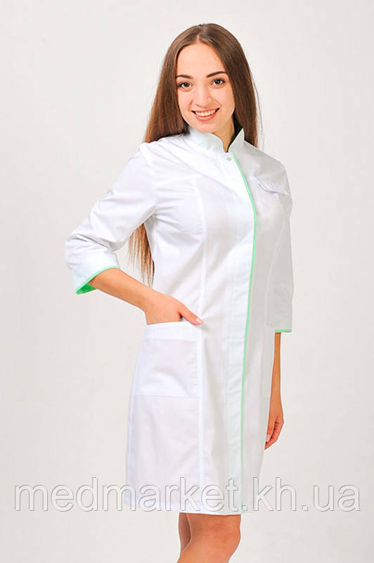 Халат медичний Сакура.ELIT COTTON Білий+салат (отд)