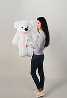 Красивый плюшевый мишка 100 см игрушка большой медведь мягкий и пушистый белого цвета подарок для девушки